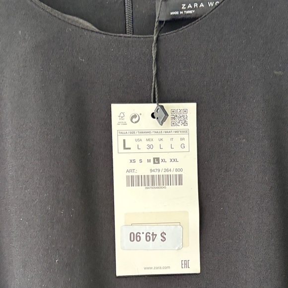 Zara NWT Black Short Sleeve Black Dress with Tassel Hem Sz L - Picture 3 of 5